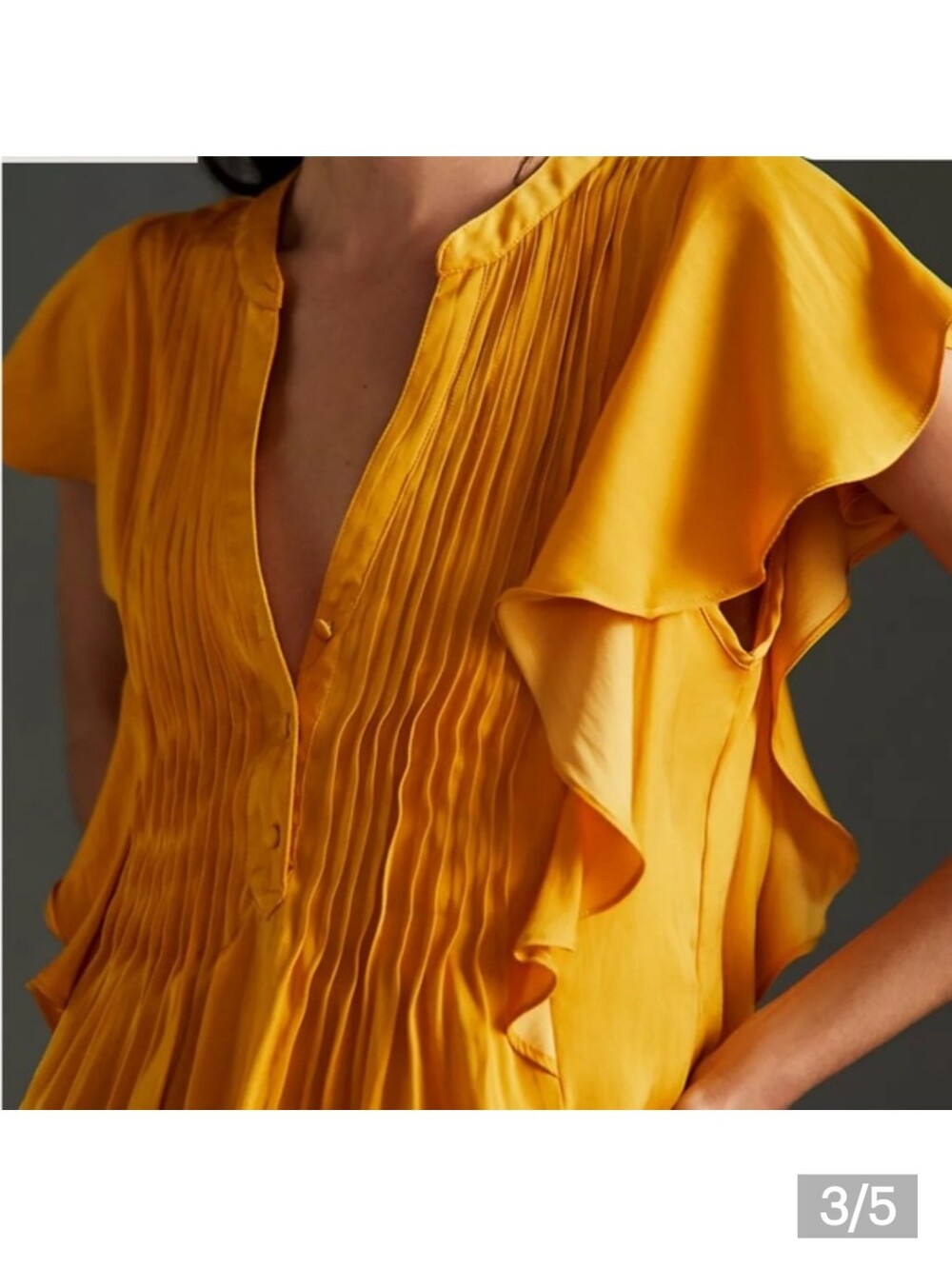 Anthropologie Mustard Yellow Flutter-Pintuck V-Neck Blouse